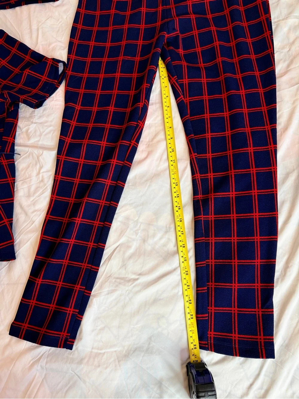 SHEIN CURVE 1XL Navy Blue Red Plaid 3-Piece Set Tunic Top Pants & Headband